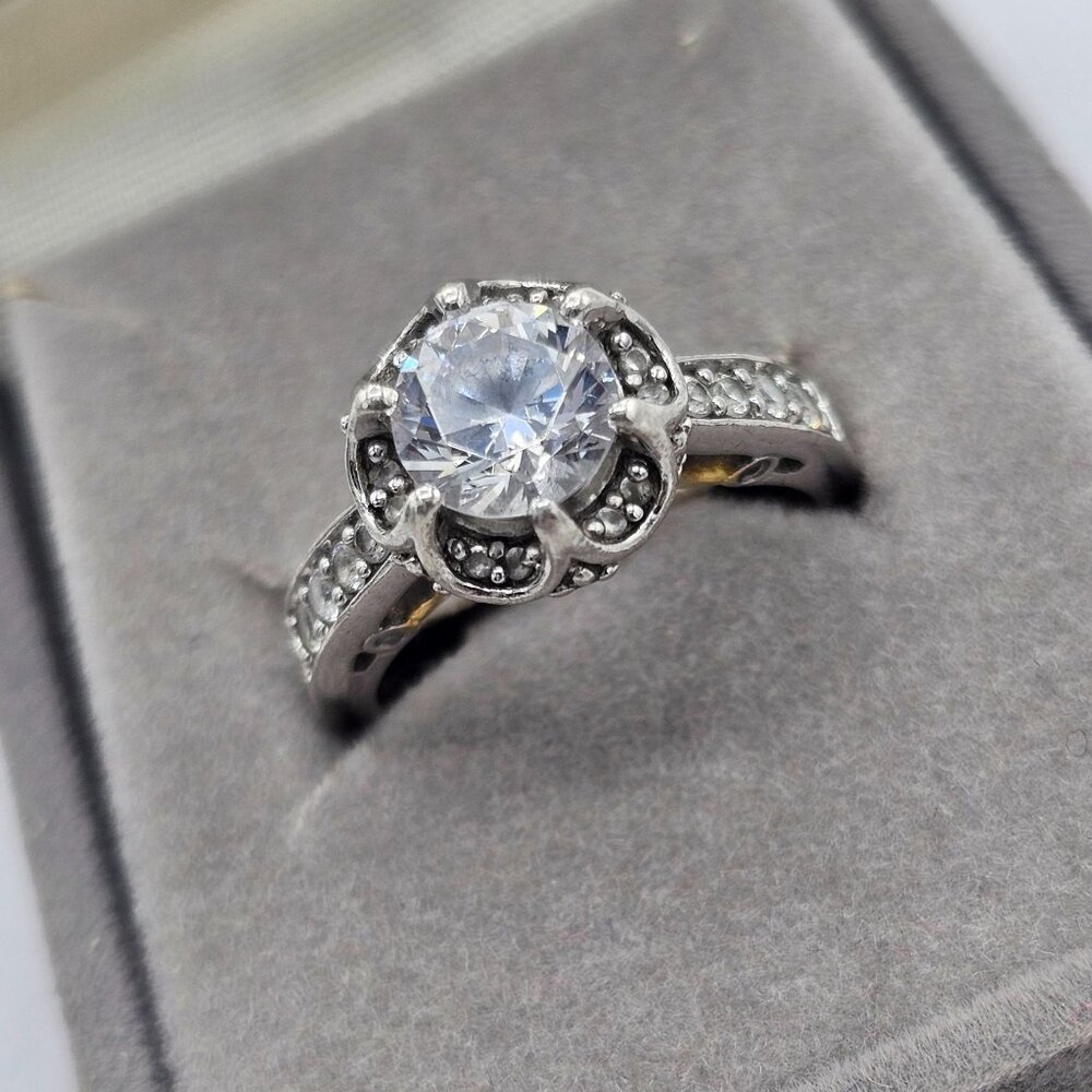 Verragio Sterling Silver Engagement Ring Cubic Zirconia Gold Accents Size 6